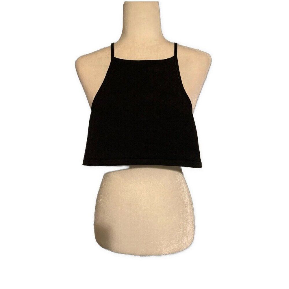 Nasty Gal Solid Black Crop Tank Top Cami 10 Medium Cotton Spandex